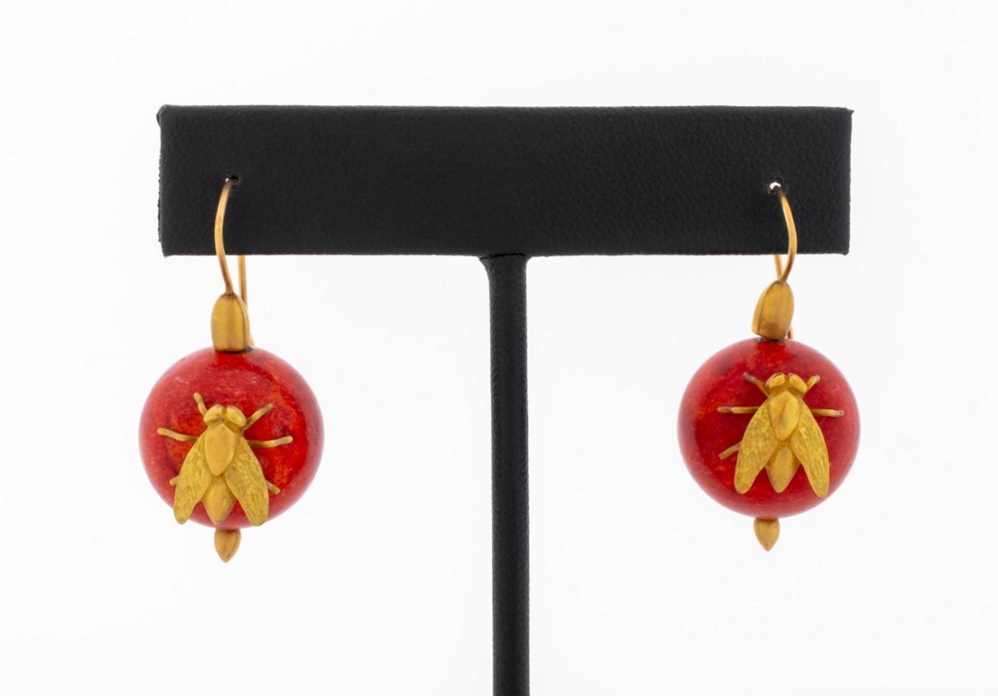 14K YELLOW GOLD CORAL DROP EARRINGS