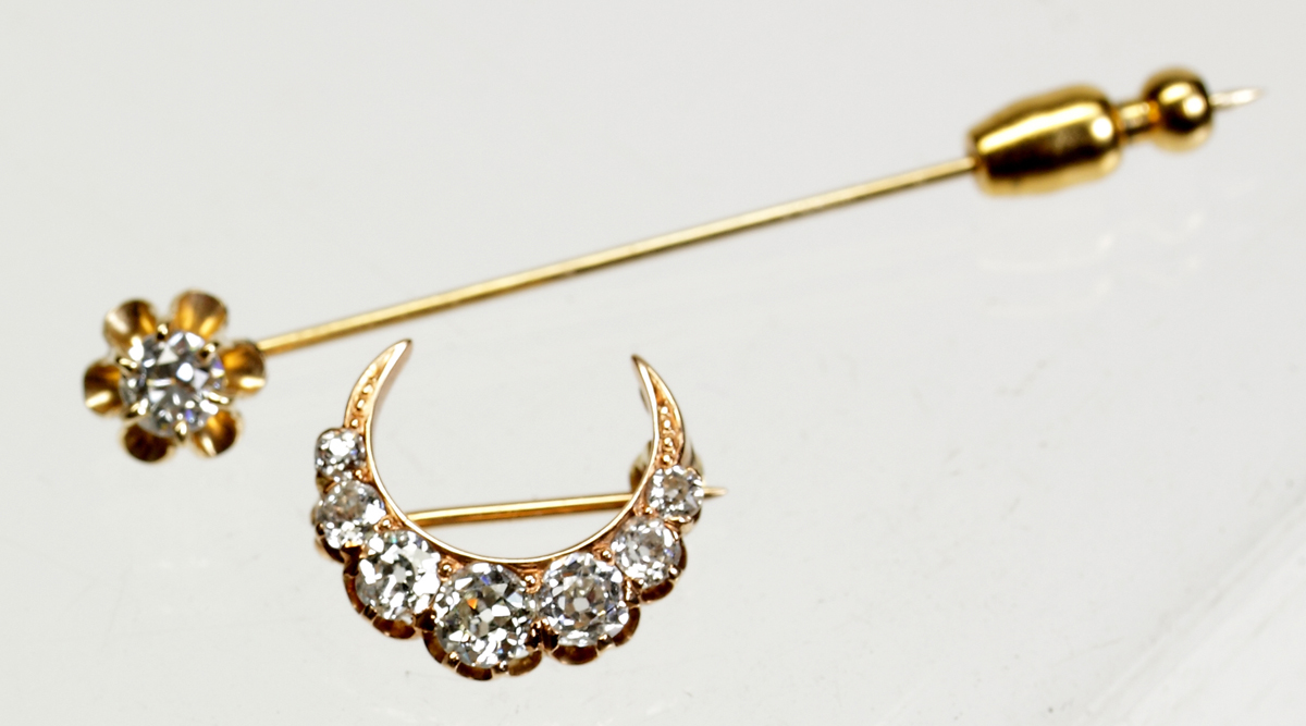 14k Yellow Gold & Diamond Stick Pin