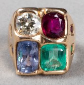 14K YELLOW GOLD DIAMOND & COLO