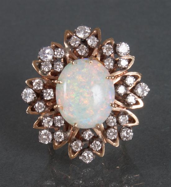 14K yellow gold diamond and opal
