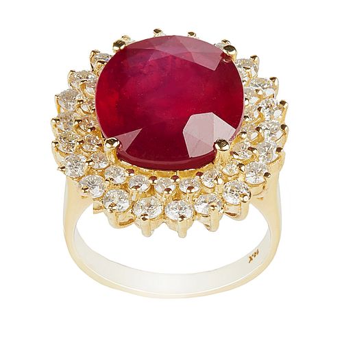 14K YELLOW GOLD DIAMOND AND "RUBY