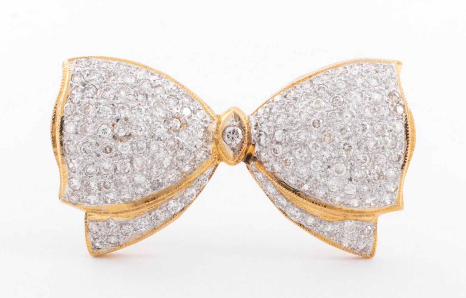 14K YELLOW GOLD DIAMOND BOW PIN 14K