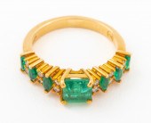 14K YELLOW GOLD EMERALD & DIAM