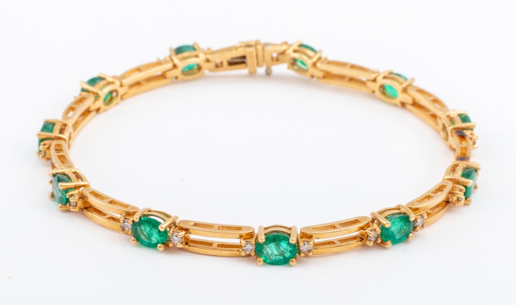 14K YELLOW GOLD EMERALD & DIAMOND