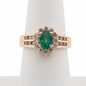 14K YELLOW GOLD, EMERALD & DIA