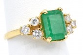 14K YELLOW GOLD, EMERALD & DIA
