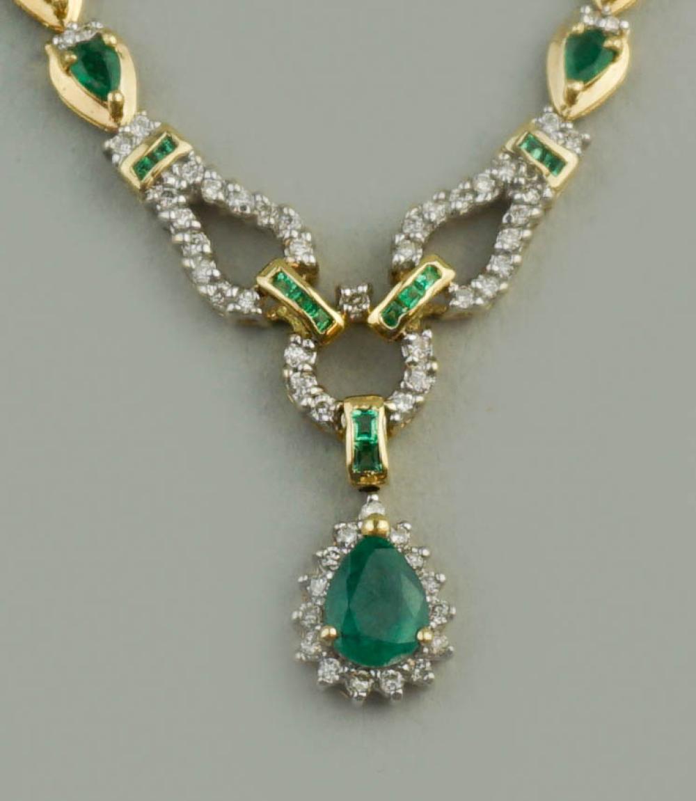 14K YELLOW GOLD EMERALD AND DIAMOND