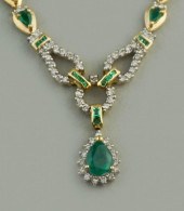 14K YELLOW GOLD EMERALD AND DI