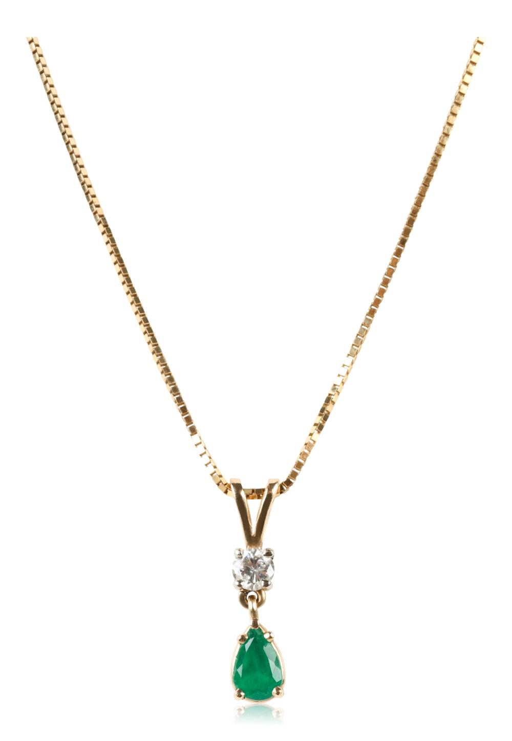14K YELLOW GOLD EMERALD AND DIAMOND