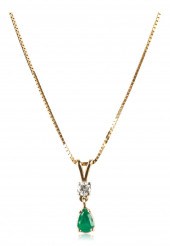 14K YELLOW GOLD EMERALD AND DI