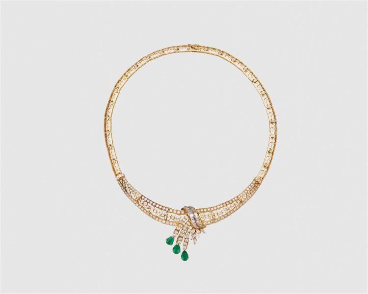 14K YELLOW GOLD, EMERALD, AND