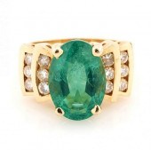 14K YELLOW GOLD EMERALD AND DI