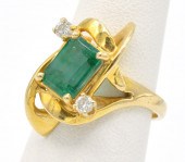 14K YELLOW GOLD EMERALD AND DI