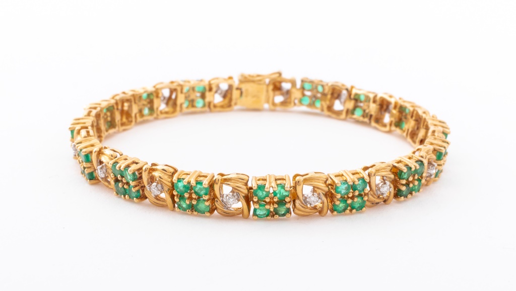 14K YELLOW GOLD EMERALD DIAMOND
