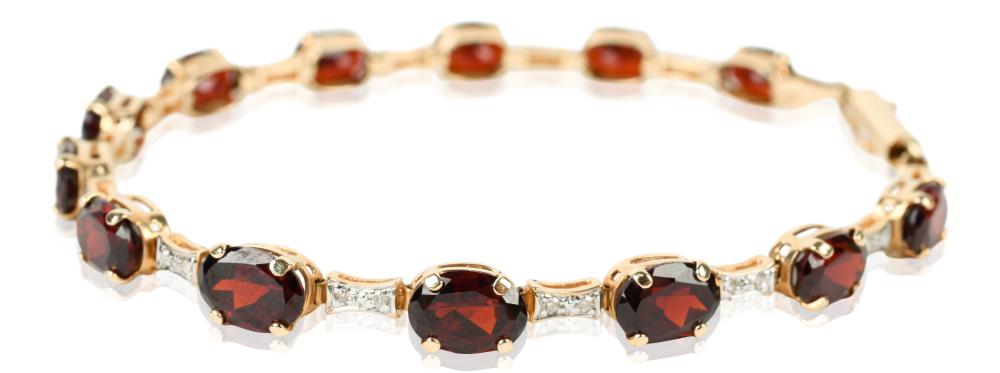 14K YELLOW GOLD GARNET AND