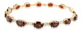 14K YELLOW GOLD GARNET AND DIA