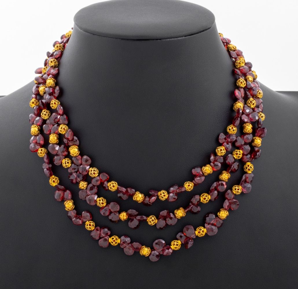 14K YELLOW GOLD GARNET TRIPLE