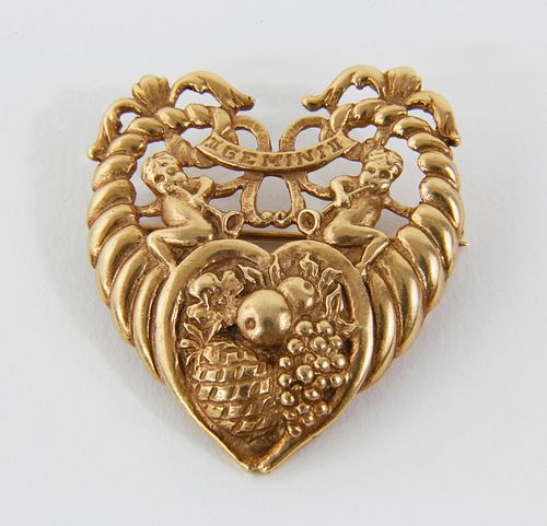 14K YELLOW GOLD GEMINI BROOCH BY