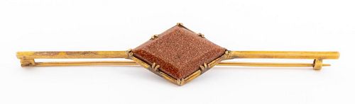14K YELLOW GOLD GOLDSTONE BROOCH14K