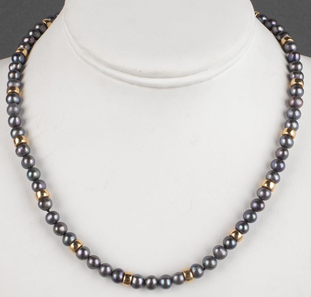 14K YELLOW GOLD & GRAY PEARL BEAD