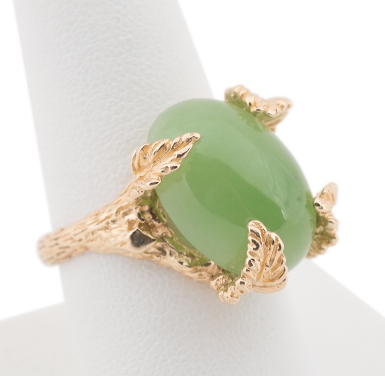 14K YELLOW GOLD & GREEN NEPHRITE