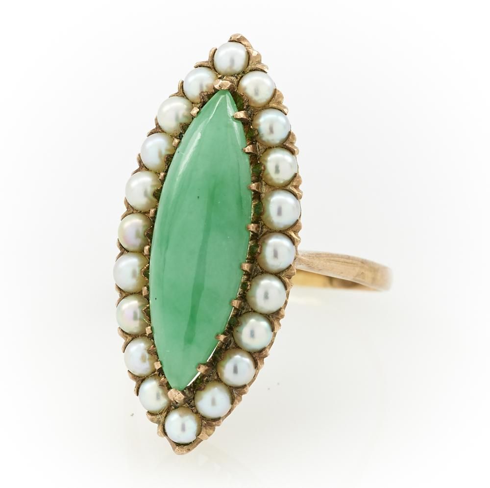 14K YELLOW GOLD, JADE & PEARL