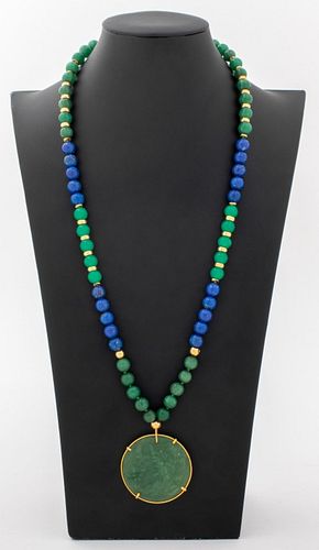 14K YELLOW GOLD JADE LAPIS
