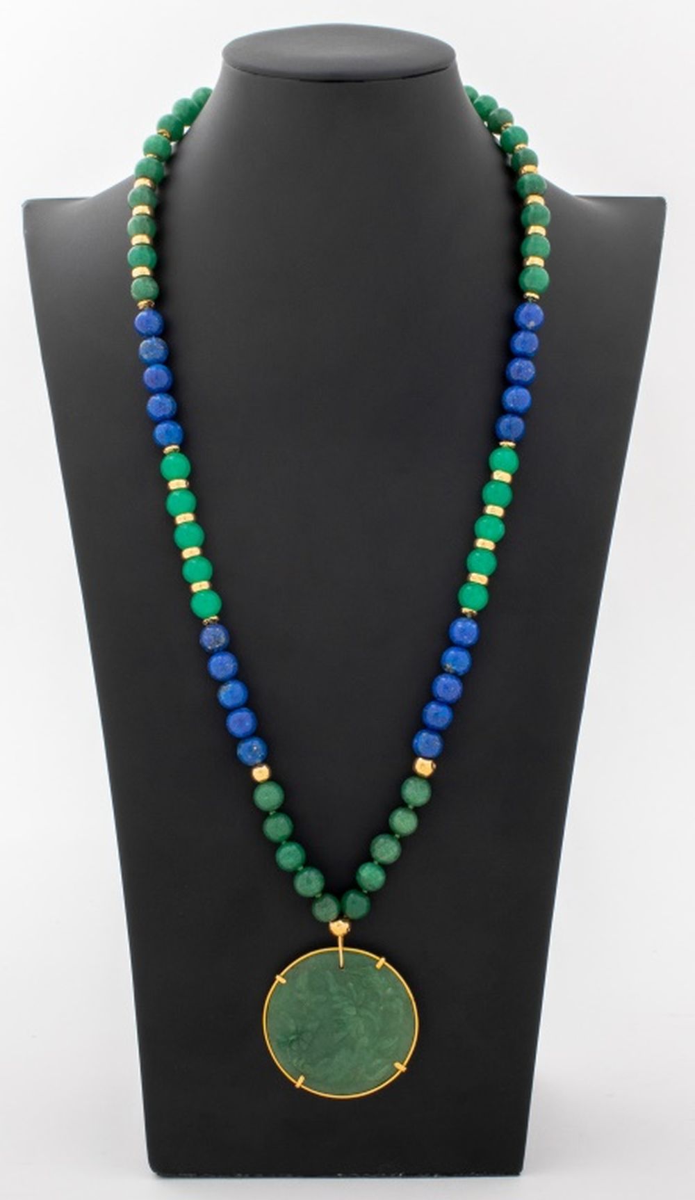 14K YELLOW GOLD JADE LAPIS NECKLACE