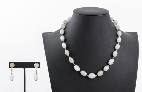 14K YELLOW GOLD JADE NECKLACE AND
