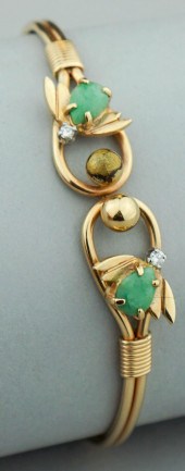 14K YELLOW GOLD JADEITE AND DI