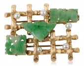14K YELLOW GOLD JADEITE AND PE