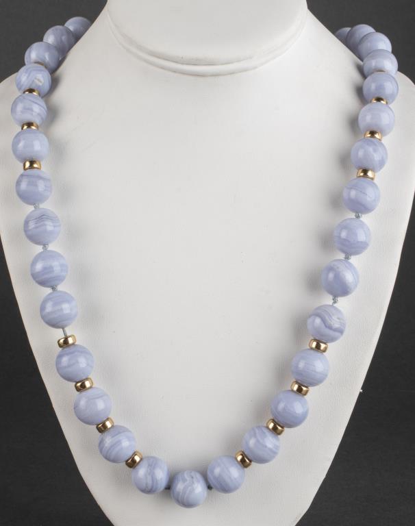 14K YELLOW GOLD & LACE AGATE BEAD