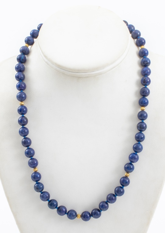 14K YELLOW GOLD LAPIS BEAD NECKLACE