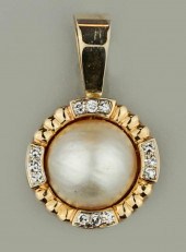 14K YELLOW GOLD MABE PEARL AND