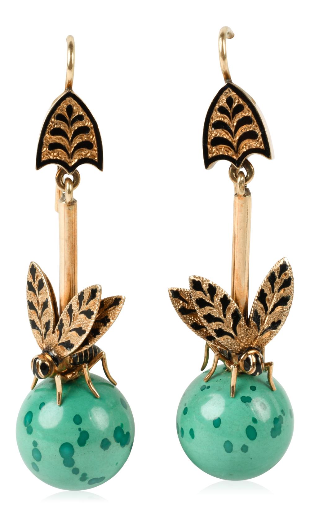 14K YELLOW GOLD MALACHITE DROP