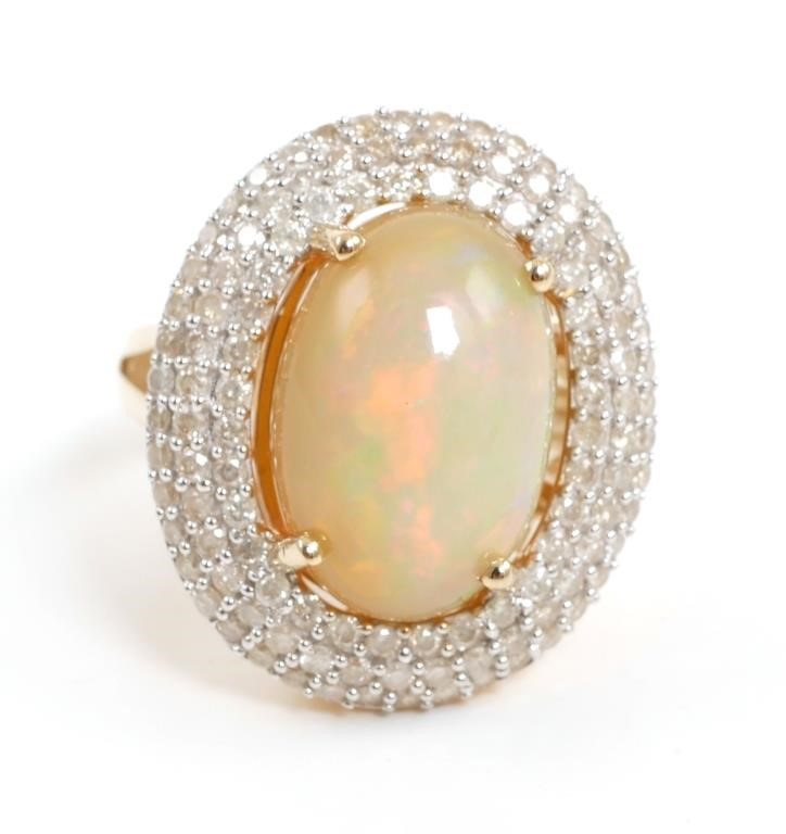 14K YELLOW GOLD OPAL & DIAMOND