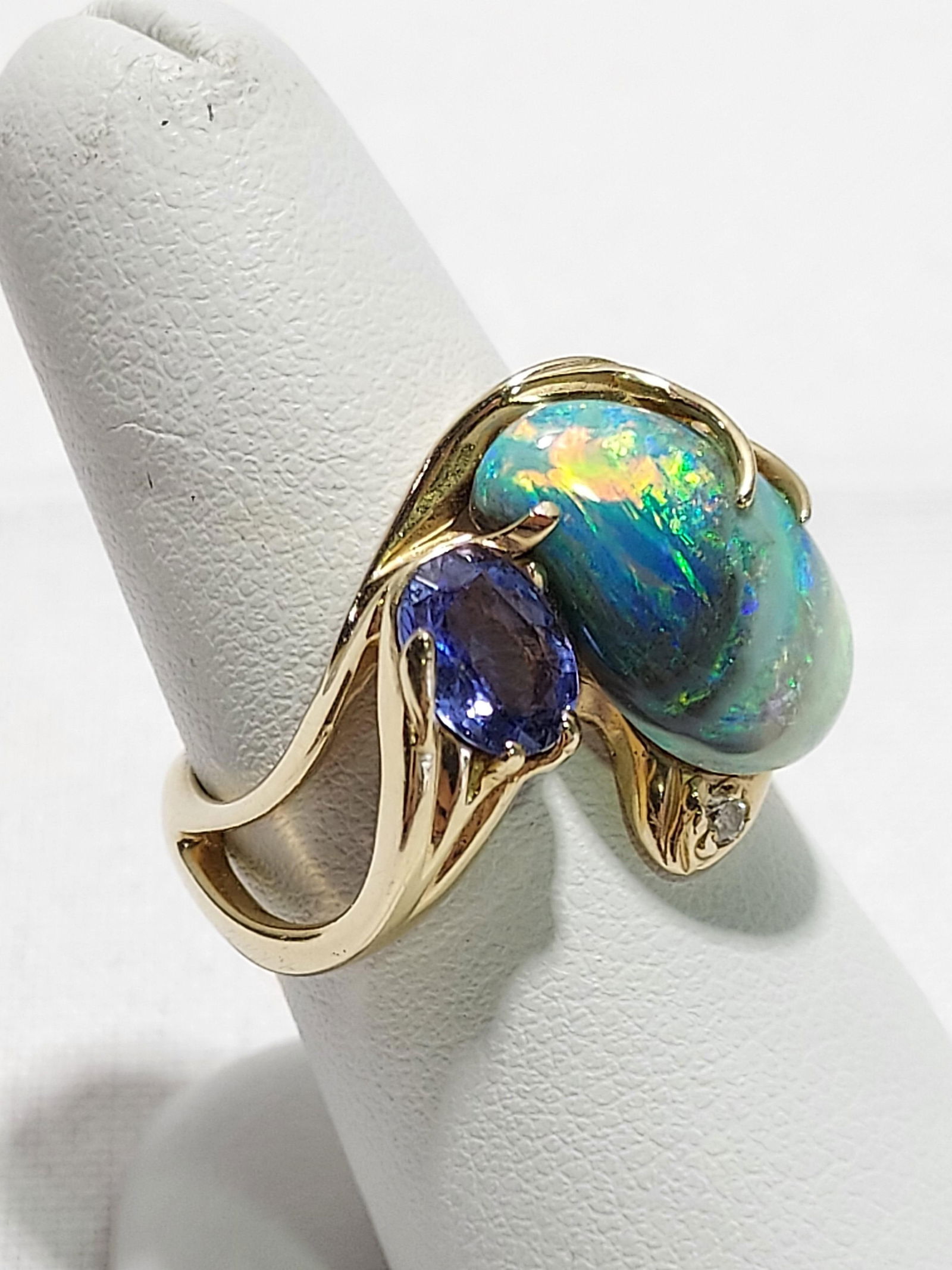 14K YELLOW GOLD OPAL, TANZANITE AND