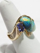 14K YELLOW GOLD OPAL, TANZANIT