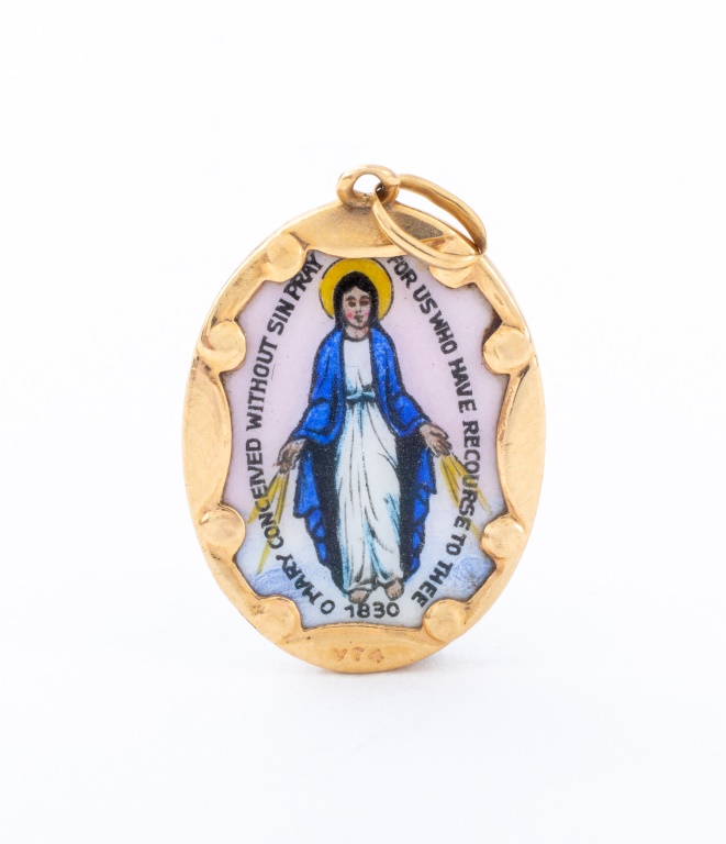 14K YELLOW GOLD OVAL ENAMEL