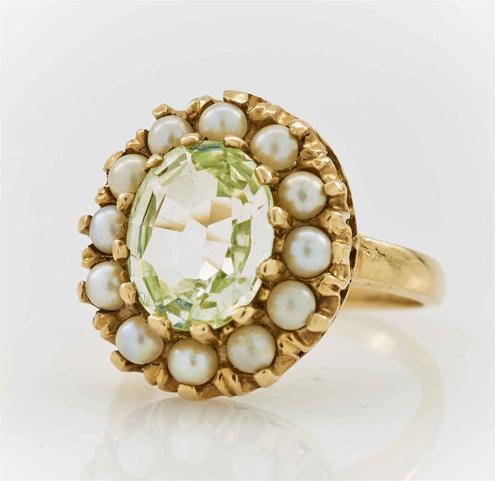 14K YELLOW GOLD PALE GREEN BERYL