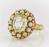 14K YELLOW GOLD PALE GREEN BER