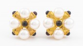 14K YELLOW GOLD PEARL & ONYX E