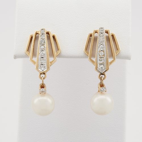 14K YELLOW GOLD, PEARL & DIAMOND