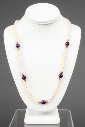 14K YELLOW GOLD PEARL & AMETHY