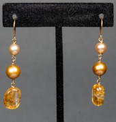 14K YELLOW GOLD PEARL & CITRIN