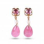 14K YELLOW GOLD PEARL AND PINK
