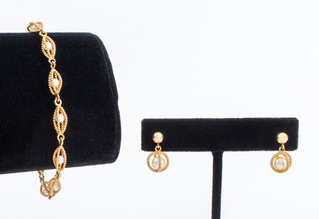 14K YELLOW GOLD PEARL BRACELET &