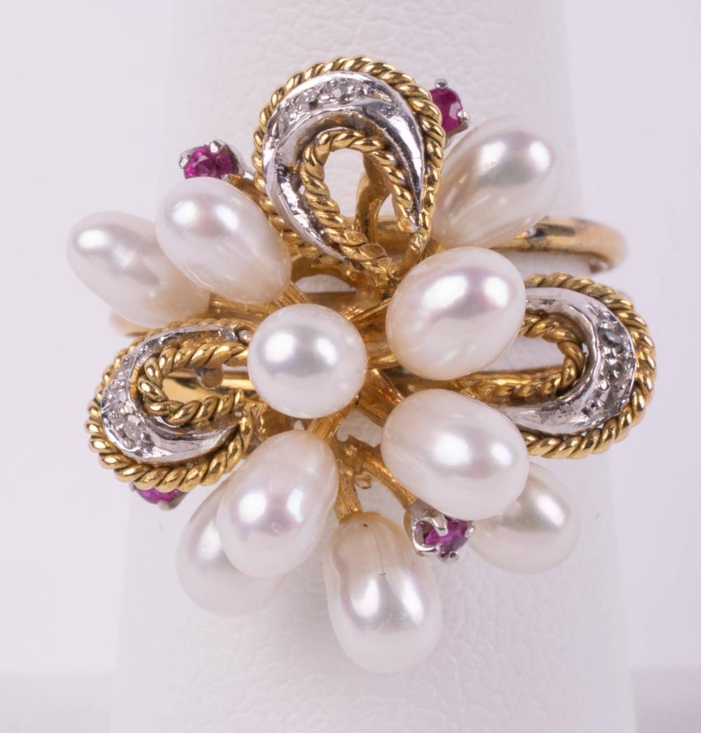 14K YELLOW GOLD PEARL, DIAMOND