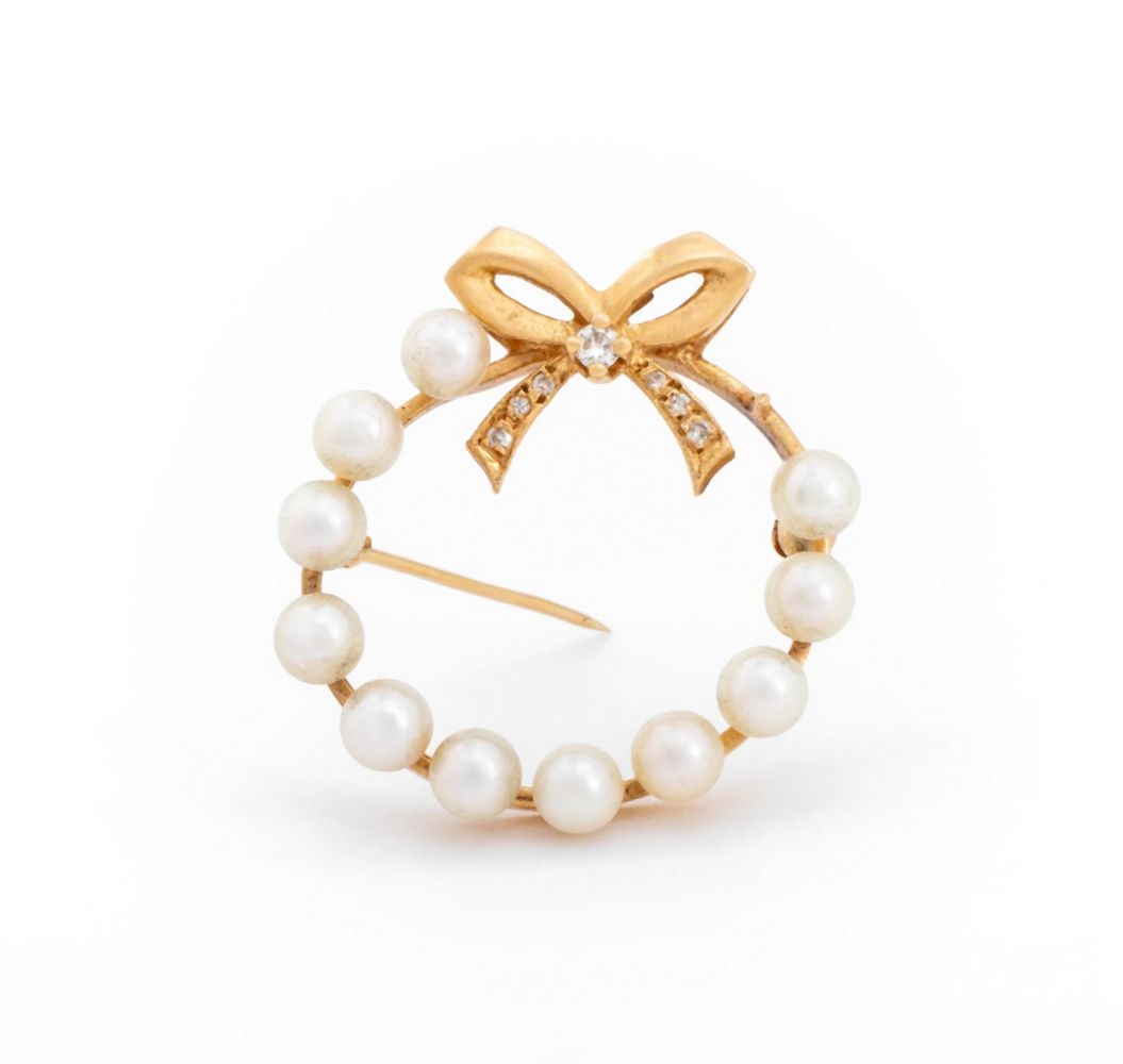 14K YELLOW GOLD PEARL DIAMOND