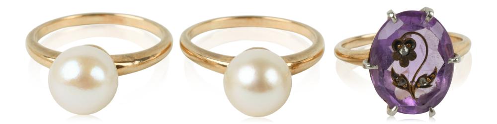 14K YELLOW GOLD PEARL RINGS AND